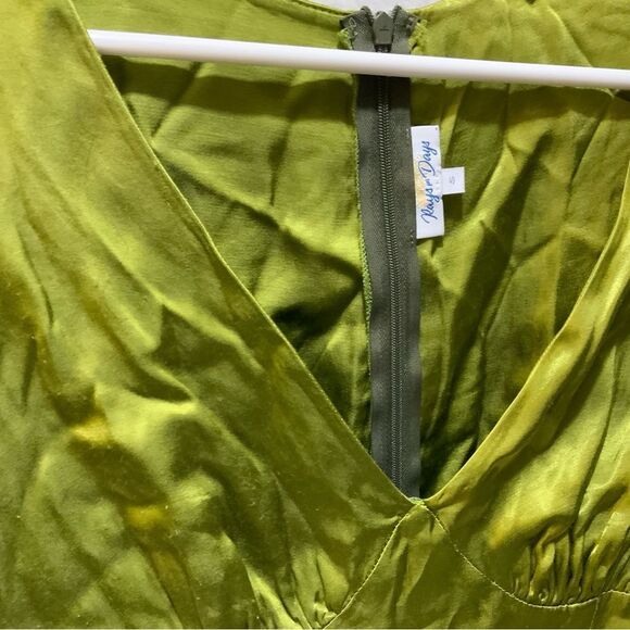 Rays For Days mini dress Green Satin 100% viscose Size S - Picture 3 of 10